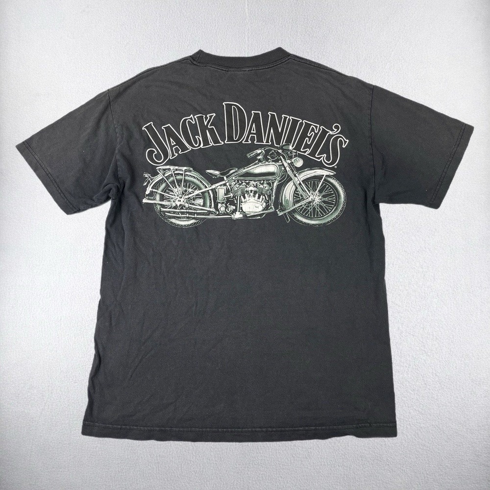 Vintage Jack Daniels T Shirt Men Large Black Motorcycle Graphic Made USA 90s Y2K